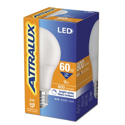 Bulb A19 LED Non-Dimmable E26 Base 9W Bright White