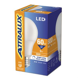 Ampoule LED A19 Non-Dimmable à Base E26 9W Blanc Lumineux
