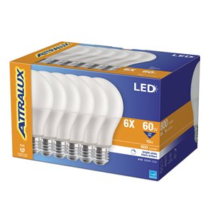 6PK Ampoule LED A19 Dimmable à Base E26 10W Blanc Lumineux