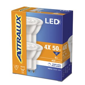 4PK Ampoule LED PAR16 Dimmable à Base GU10 6W Blanc Lumineux