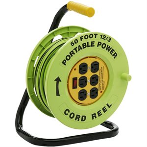Portable Power Extension Cord Reel 6-Outlet 50ft 12 / 3 Cord