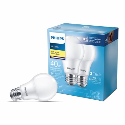 2PK LED Light Bulb 6w (40w) A19 Soft White