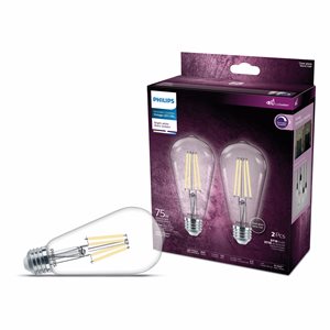 2PK Vintage Clear LED Bulbs ST19 75W E26 Bright White Dimmable