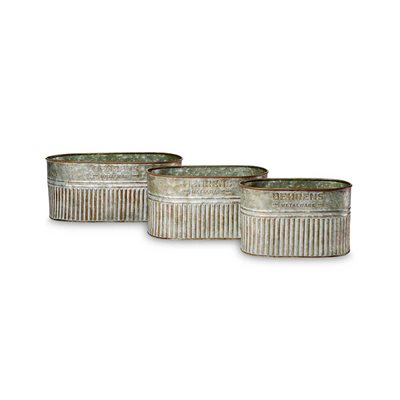 3PC Planter Set Nesting Ovals Aged Galvanized Steel