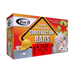 Construction Garbage Bags 35x48in 4Mil Clear 12PC