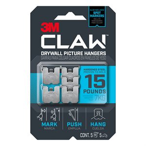5Pk CLAW™ Drywall Picture Hanger with Spot Markers 15 Lb