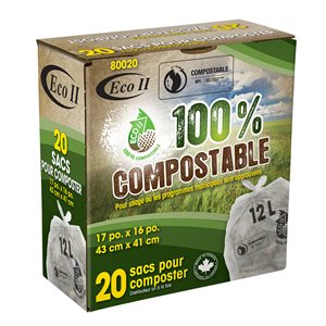 Compostable Kitchen Garbage Bags 17x16in Frost 20PC