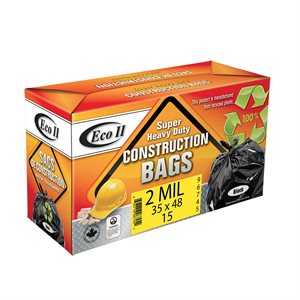 15PK Construction Garbage Bags 35x48in 2mil Black