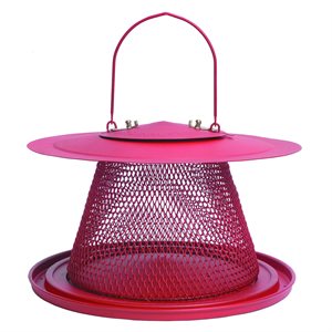 Red Cardinal Feeder Red Zinc-plated Circular with Tray Holds 2.5Lb of Seeds