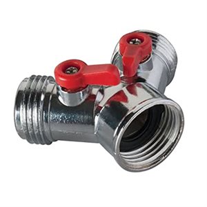 Zinc Tap to Hose Y Control Valve 2-Outlet with Shut-off levers
