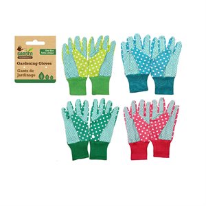 1PR Ladies Gardening Gloves With Dot Grip Palms Assorted