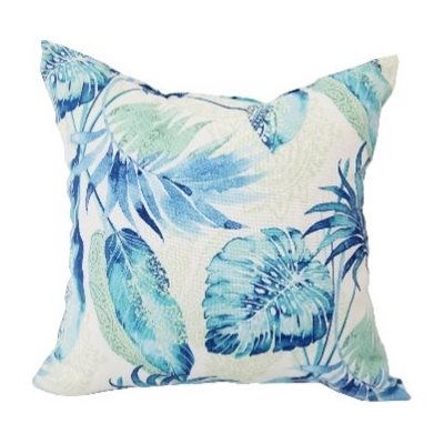 Outdoor Toss Pillow 16in x 16in Blue / Green Leaves