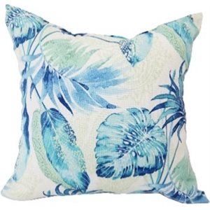 Outdoor Toss Pillow 16in x 16in Blue / Green Leaves