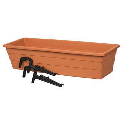 Futura Window Box Planter Plastic With Brackets 31.75x8.5x6.5in Terracotta