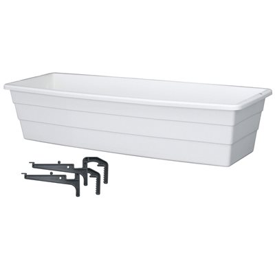 Futura Window Box Planter Plastic with Brackets 18x6.75x4.5in White