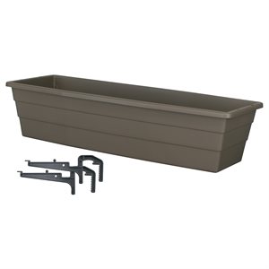 Futura Window Box Planter Plastic with Brackets 18x6.75x4.5in Cappuccinon