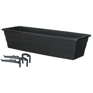 Futura Window Box Planter Plastic With Brackets 24.25x8.75x5.6 Black