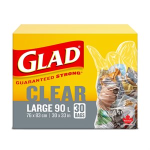 Glad Household Garbage Bags 30x33in Clear 30Pc