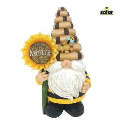 Gnome de jardin avec polyrésine de tournesol avec lumière solaire 11in