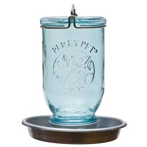 Wild Bird Waterer Glass Mason Jar Blue 32oz