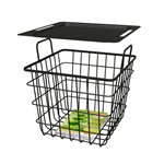Modern Farmhouse Wire Milk Crate Basket Bin w / Removable Metal Top 14in Black