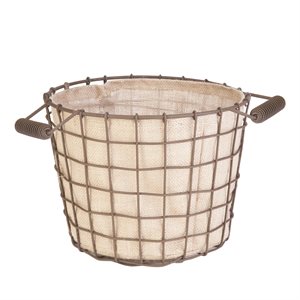 Rustic Farmhouse Woven Wire Planter / Utility Basket With Burlap Liner 14in Rust