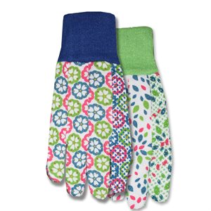 1Pair Gloves Garden Ladies Jersey W / Grip Dot Palm & Fingers Size: M Floral Print