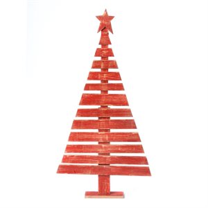 Wooden Tabletop Christmas Tree 49" Hand Painted Red