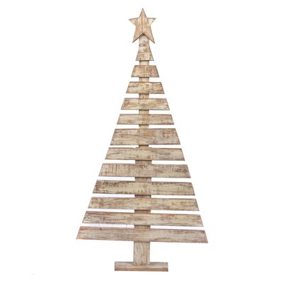Wooden Tabletop Christmas Tree 49" Hand Painted White
