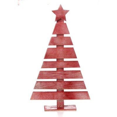 Wooden Tabletop Christmas Tree 27-1 / 2" Hand Painted Red