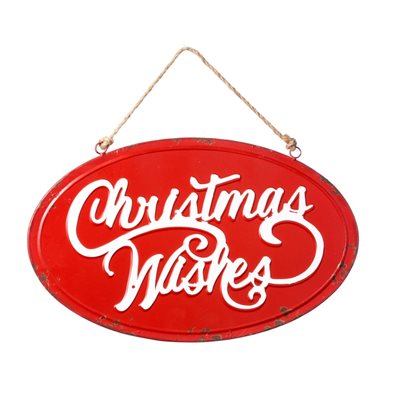 Wall Mount Metal Christmas Wishes Sign Red / White 19.5"
