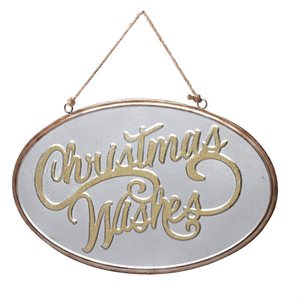 Wall Mount Metal Christmas Wishes Sign 19.5in Silver