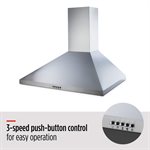 Pyramid Wall Mounted Range Hood 380CFM, 1.5 sones